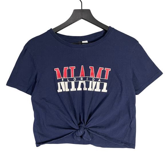 Divided by H&M Miami Florida Navy Graphic Knot Crop Tee Women’s M Y2K Streetwear - Picture 1 of 6